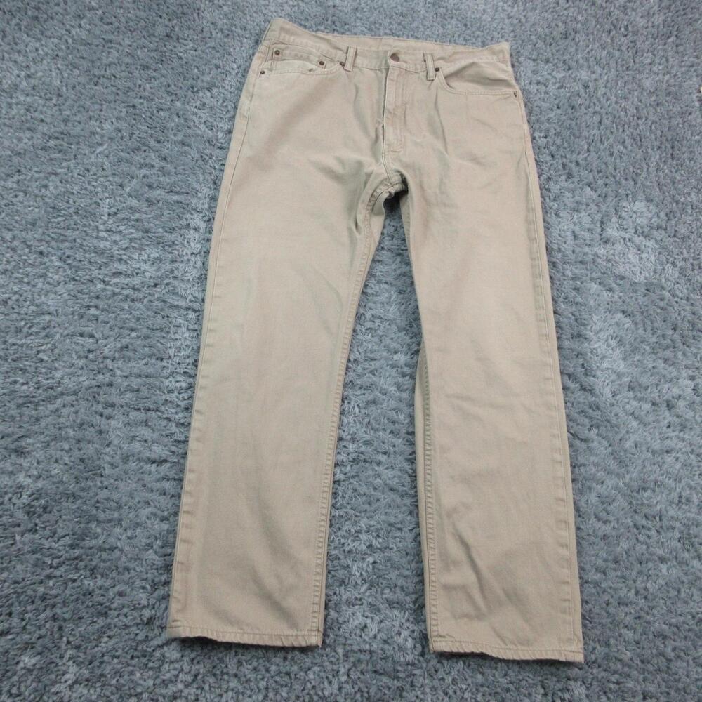 Levis 505 Jeans Mens 38x32 Beige Straight Denim Pants Classic Casual 37x30.5*